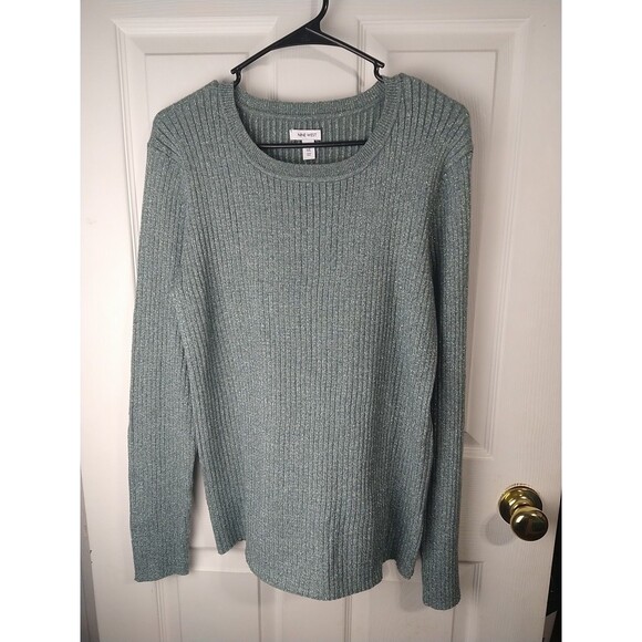 Nine West Sweater Womens XXL Gray Glitter Crew Neck Knit Long Sleeve Office/Part - Picture 1 of 9